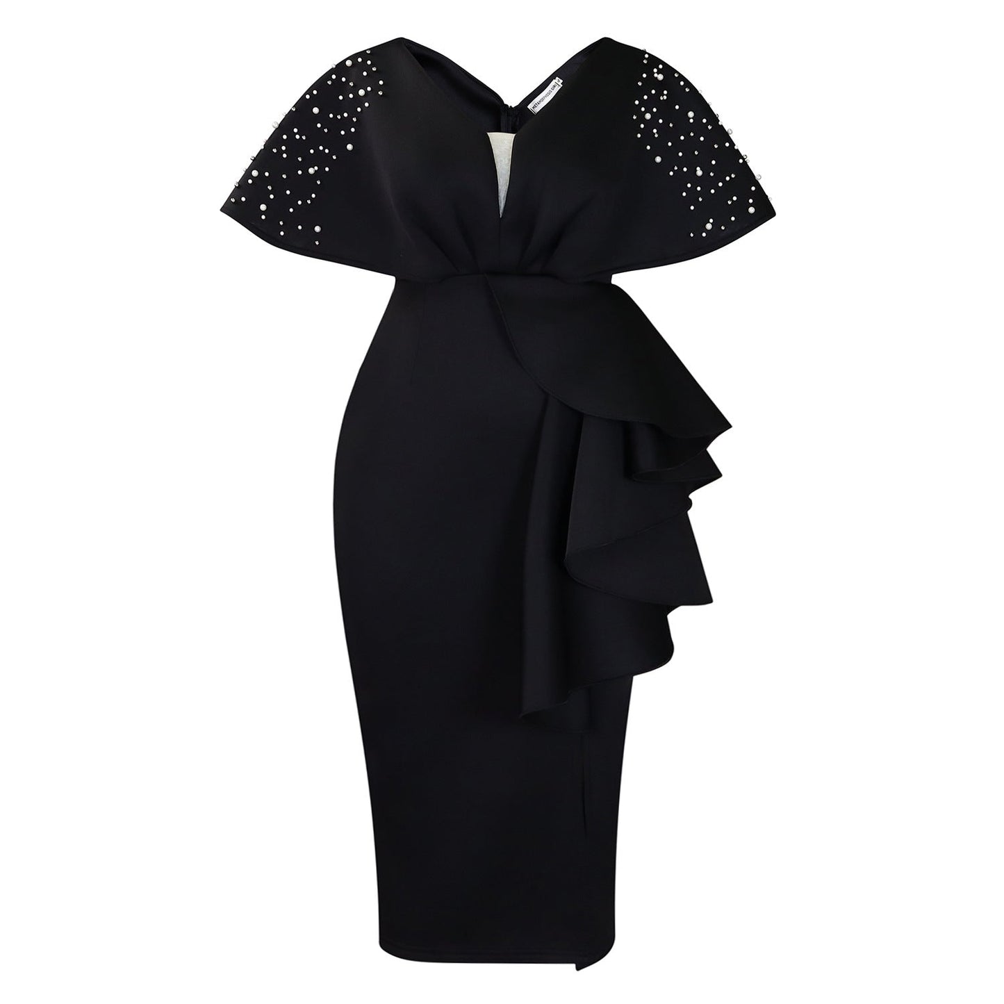 Elegant V-Neck Ruffle Hem Evening Dress