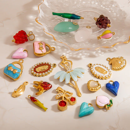 Colorful Oil-Drop Fish Heart Pendant Steel DIY Jewelry Accessories