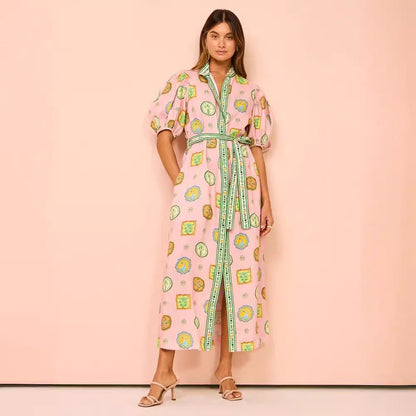 Casual Fashion Floral Print Linen Cardigan Dress