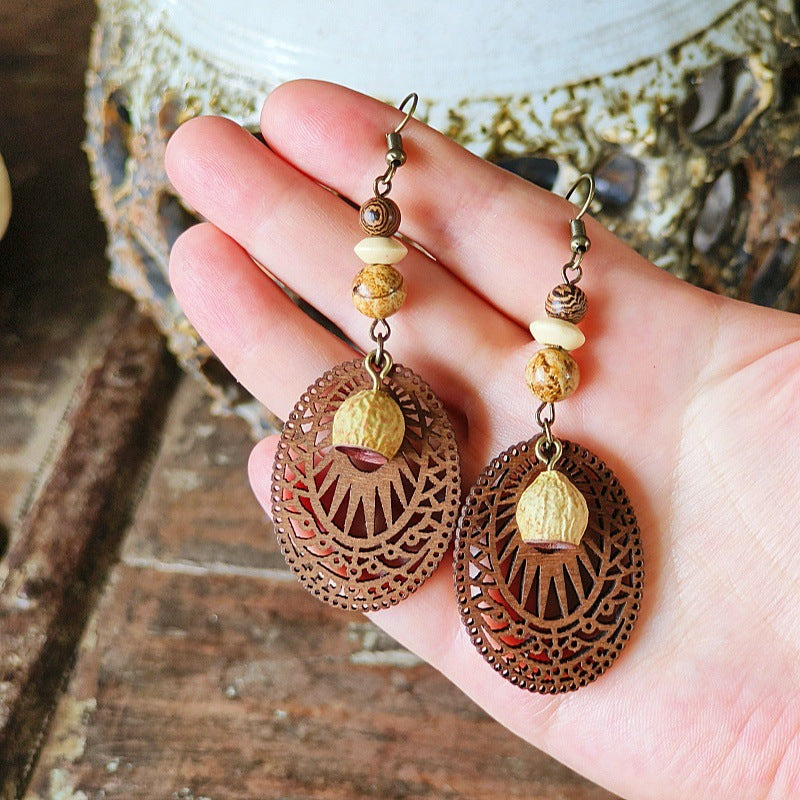 Geometric Bohemian Hollow Wood Earrings for Women