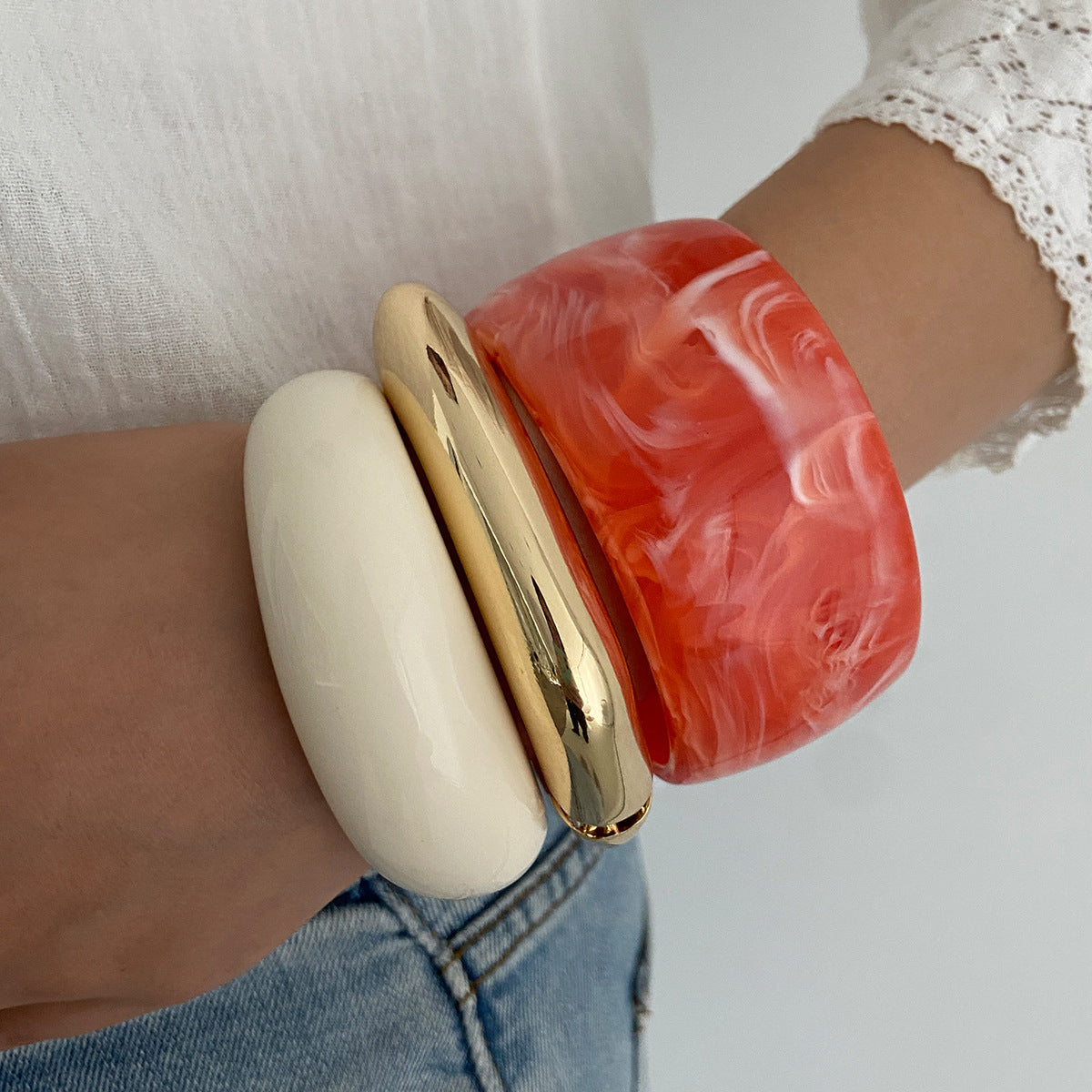 Creative Colorful Gradient Wide Cuff Bracelet Retro Metal Bangle