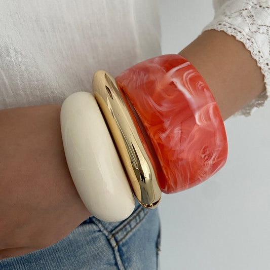 Creative Colorful Gradient Wide Cuff Bracelet Retro Metal Bangle
