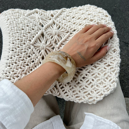 Vintage Ombre Semi-Transparent Resin Bracelet Stylish Irregular Polygon Stretchable Bangle