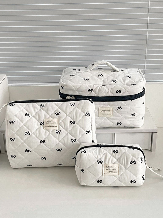 Black Sweet Bow Makeup Bag Trendy Portable Storage Pouch