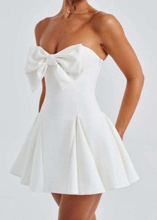 Strapless Lace Up Back Dress With Bow Detail