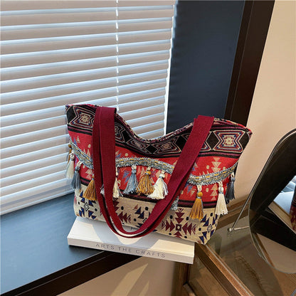 Trendy Ethnic Style Fringe Tote Bag