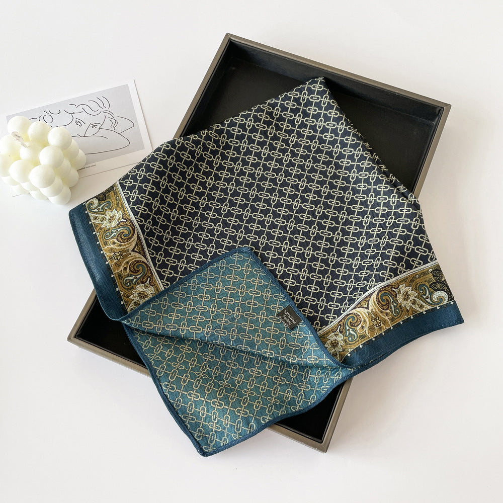 Elegant Flower Print Long Satin Scarf