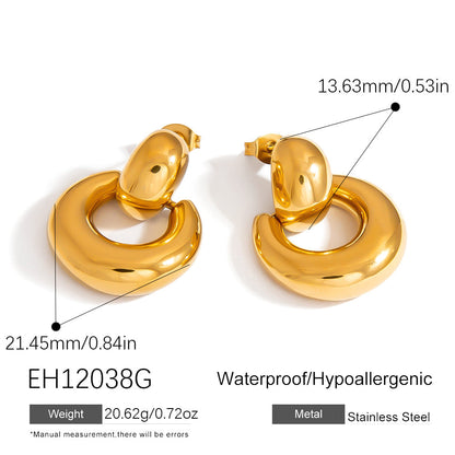 Geometric Circle Stainless Steel Earrings Gold Silver Contrast Style