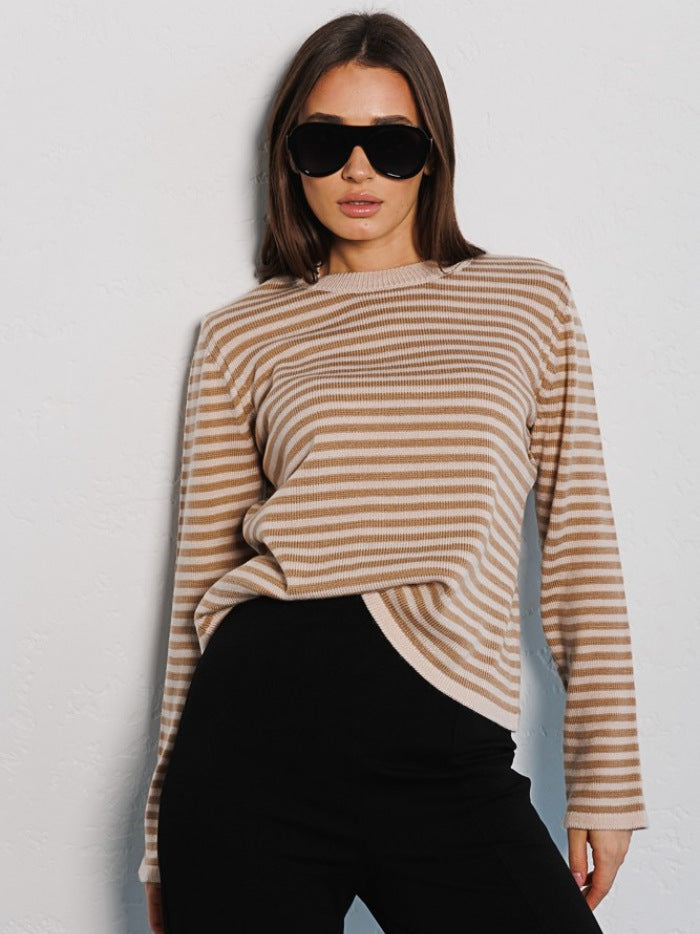 Striped Knitted Sweater Colorblock Design Comfortable Pullover