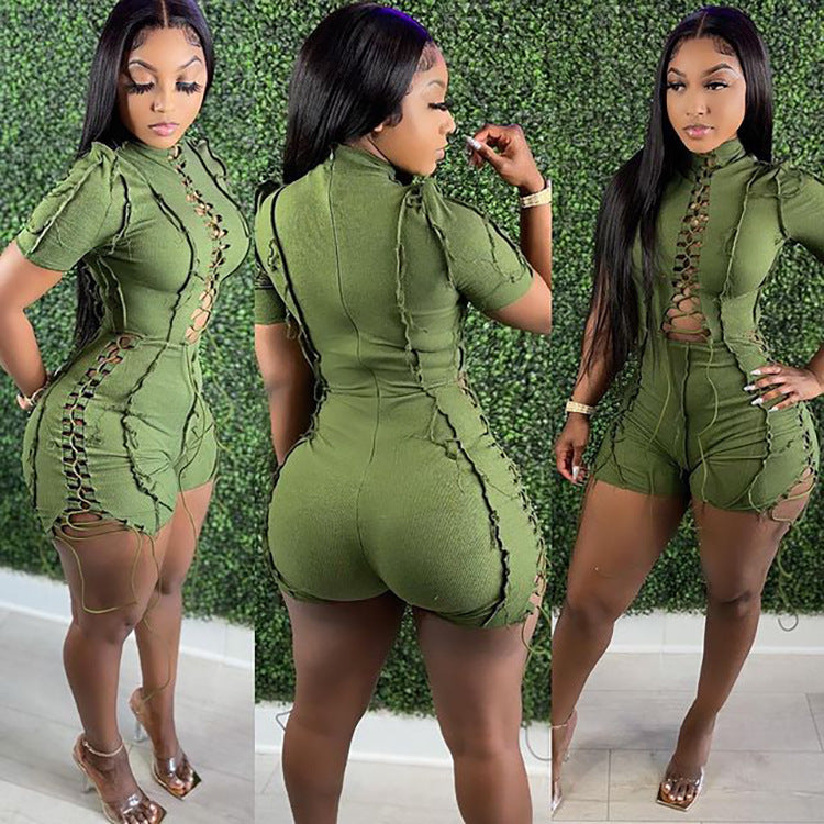 Trendy Casual Solid Color Short Sleeve Jumpsuit