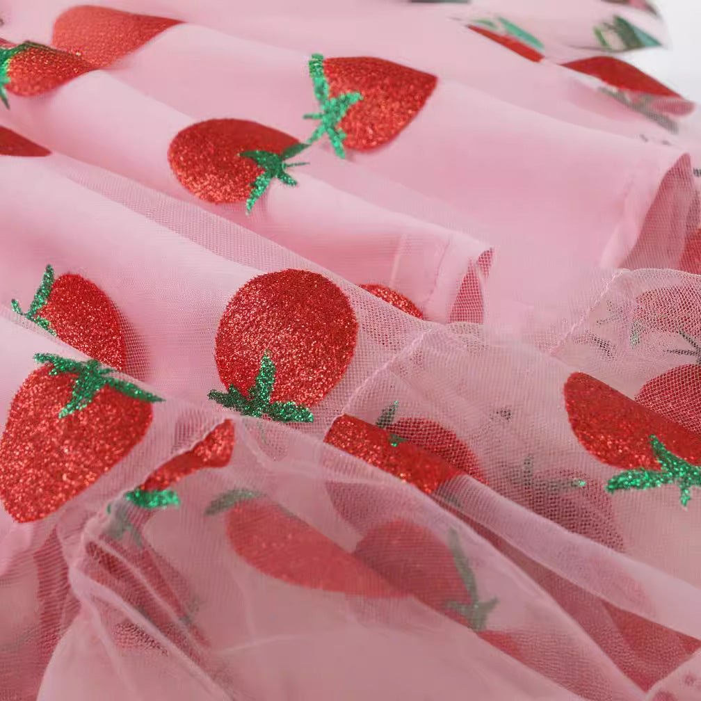 Strawberry Print Strapless A-Line Dress