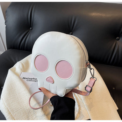 Trendy Skull Crossbody Bag Soft PU Bucket Bag for Casual Wear