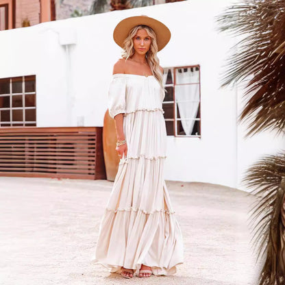 French Elegant Off-Shoulder Maxi Dress For Plus Size