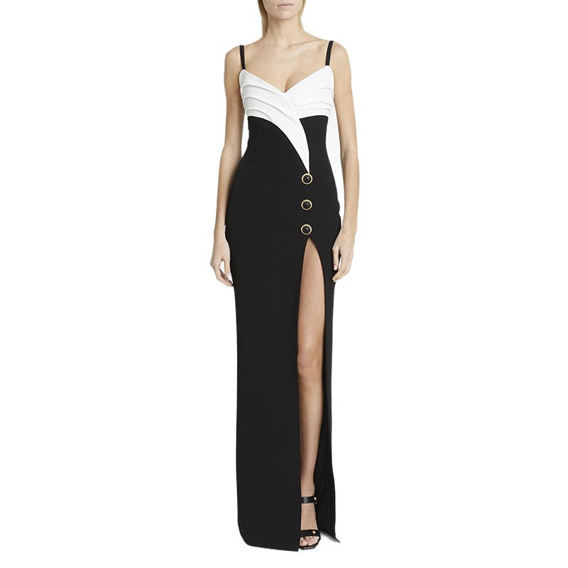 Color Block Maxi Dress Elegant Casual Sleeveless Gown