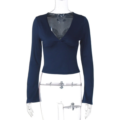 Fashionable Deep V Crop Top Slim Knitwear for Women