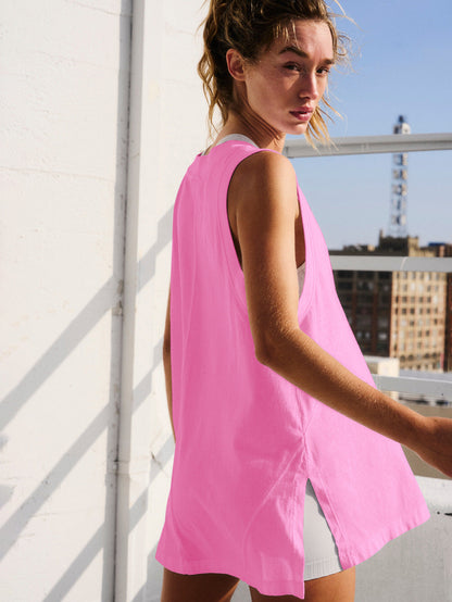 Deep V-Neck Split Pocket Tank Top Trendy Casual Athletic Wear