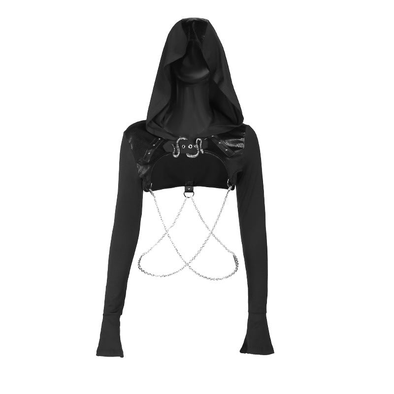 Trendy Hooded Long Sleeve Women's Pullover with Chain Design