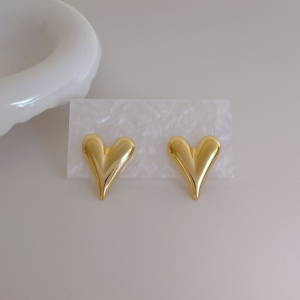 Love Heart Metal Elegant Stud Earrings