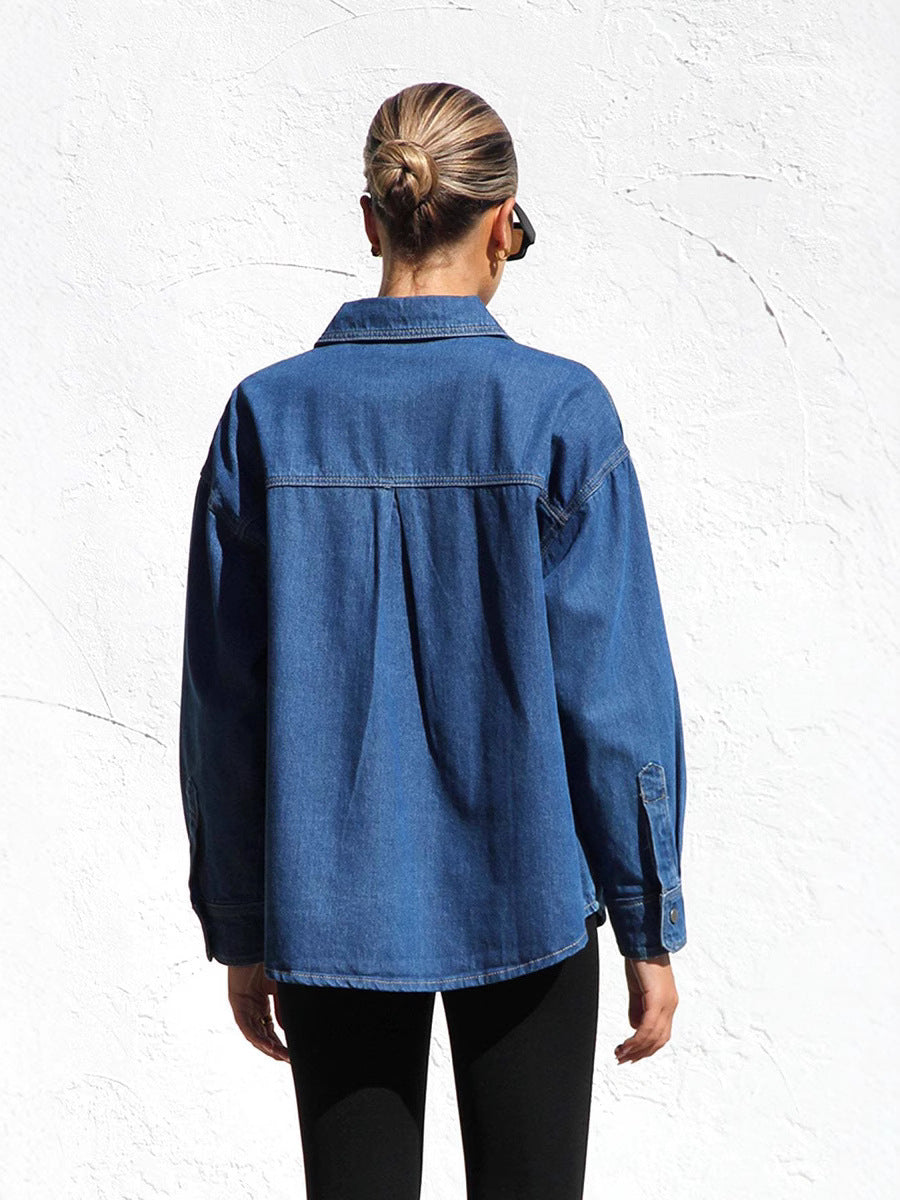 Women's Casual Denim Shirt with Pockets