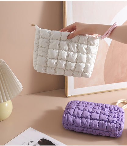 Puffer Quilted Solid Color Portable Cosmetic Bag