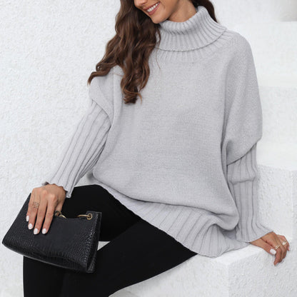 Loose Fit High Neck Knit Sweater In Solid Colors