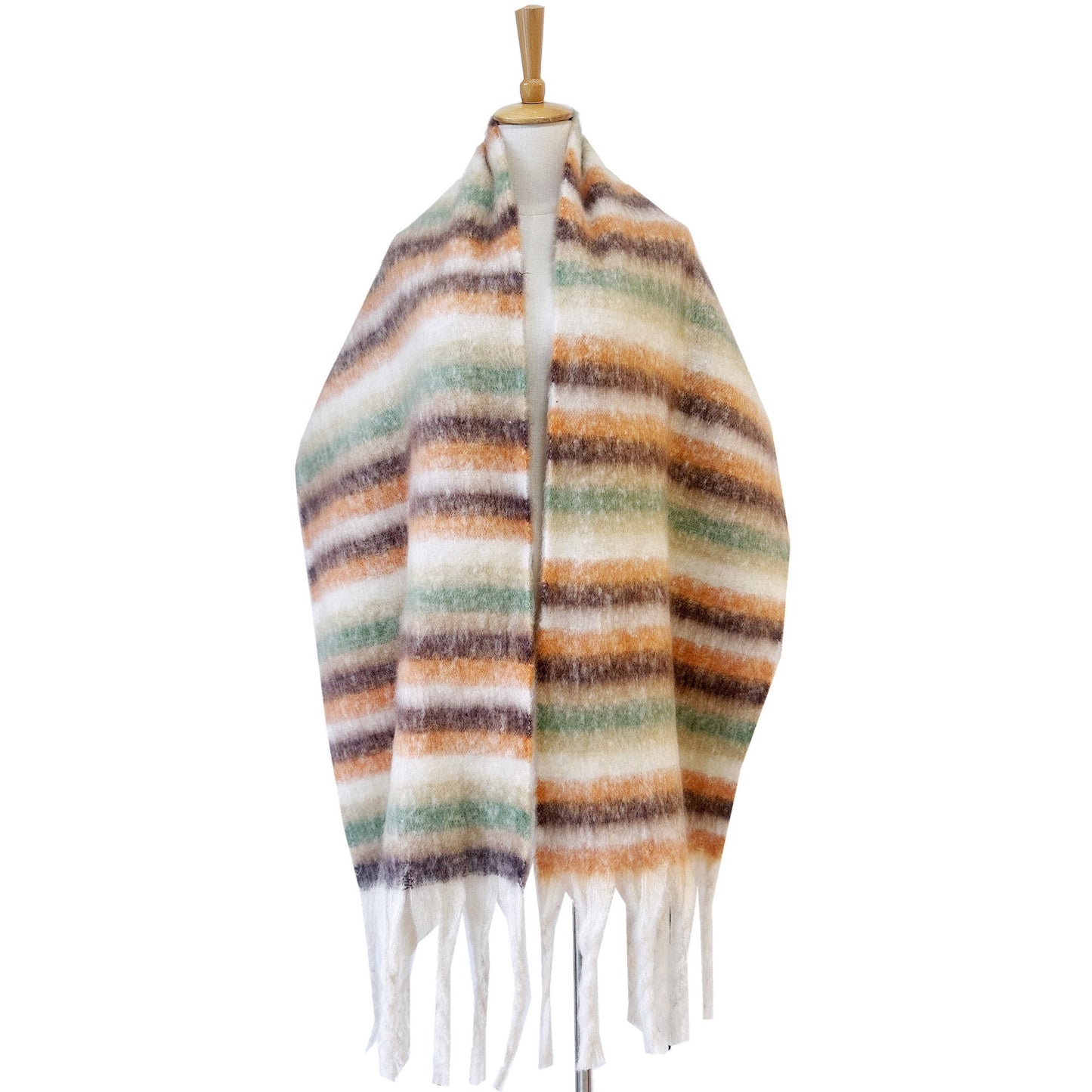 Winter Striped Oversized Thick Soft Tassel Scarfs