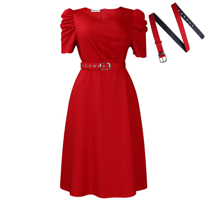 Elegant V-Neck Ruffle Maxi Dress With Belt