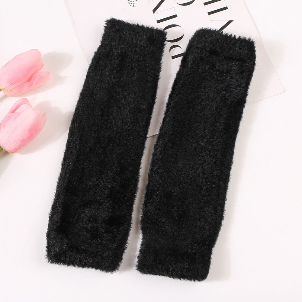 Cute Fuzzy Warm Solid Color Fingerless Gloves