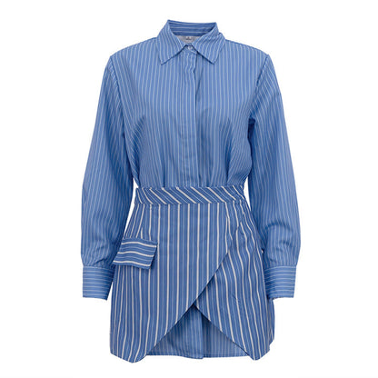 Fashionable Striped Two-Piece Skirt Set with Long Sleeve Shirt