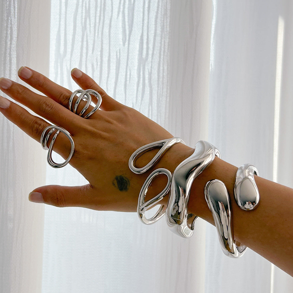 Irregular Smooth Alloy Cuff Bracelet Trendy Wave Open Design