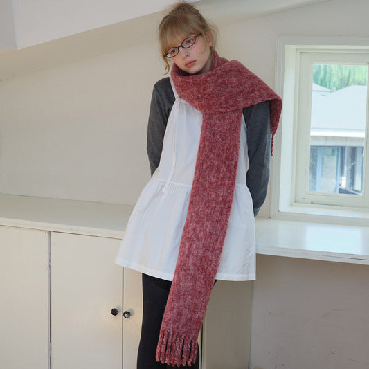 Chunky Tassel Solid Wool Scarf for Women