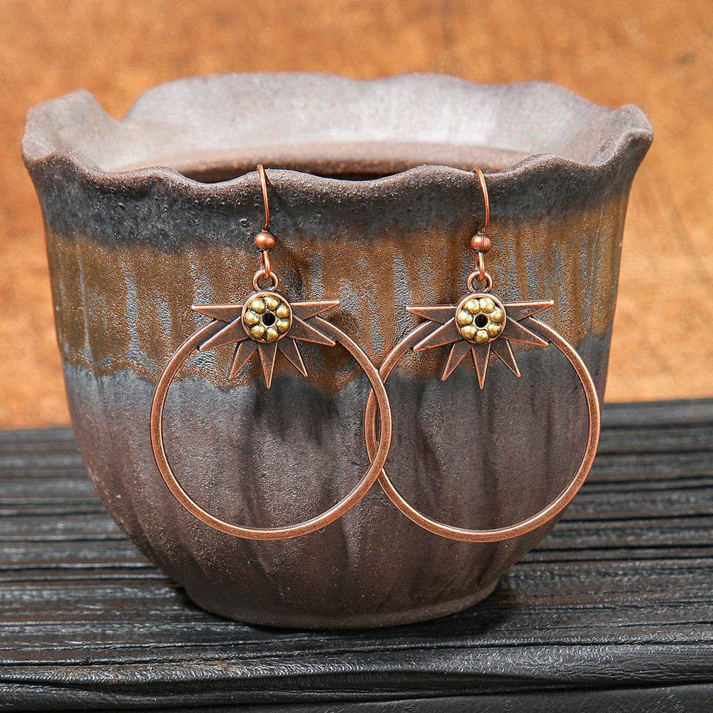 Geometric Alloy Earrings Stylish Bohemian Wood Dangle Earrings