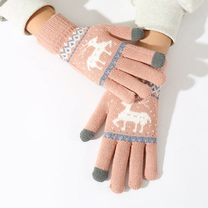 Touch Screen Cute Deer Fleece Lined Thermal Gloves for Men and Women