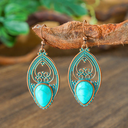 Vintage Geometric Turquoise Drop Earrings Statement Jewelry