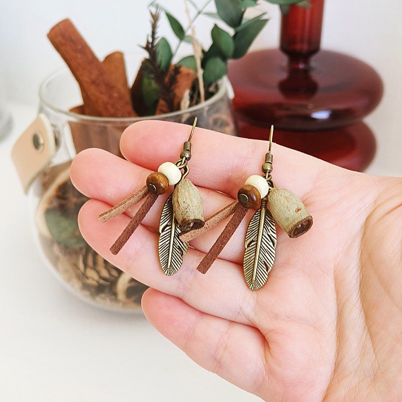 Bohemian Feather Tassel Earrings Vintage Tribal Style