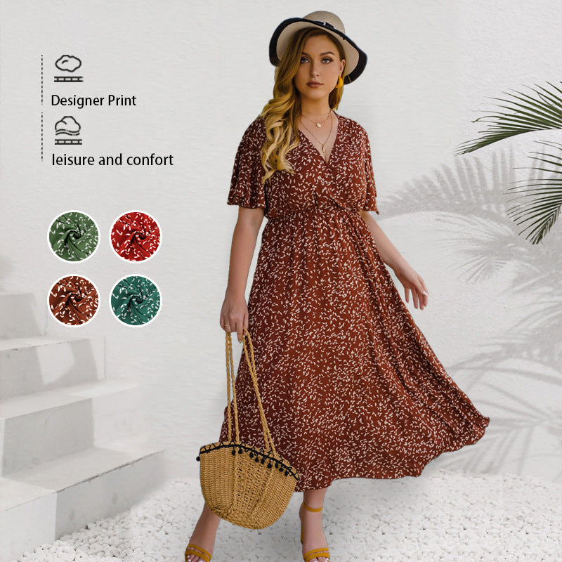 Summer V-Neck High-Waist Maxi Dress For Plus Size