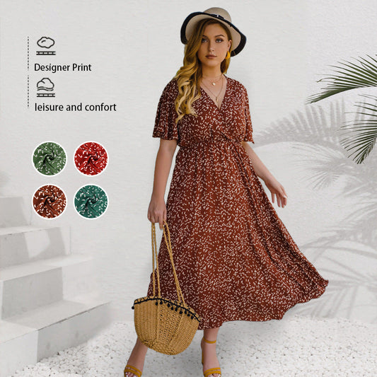 Summer V-Neck High-Waist Maxi Dress For Plus Size