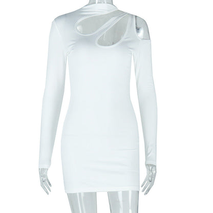 Elegant Slim Fit Long Sleeve Solid Color Dress