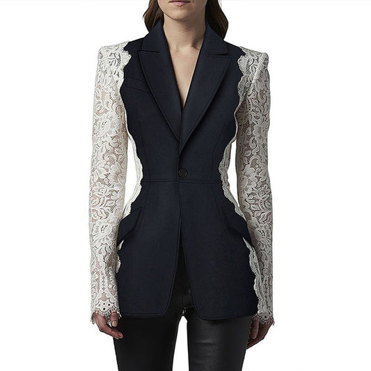 Stylish Color Block Lace Blazer