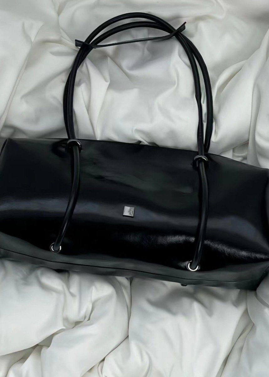 Large Shoulder Tote Bag Durable Black Leather