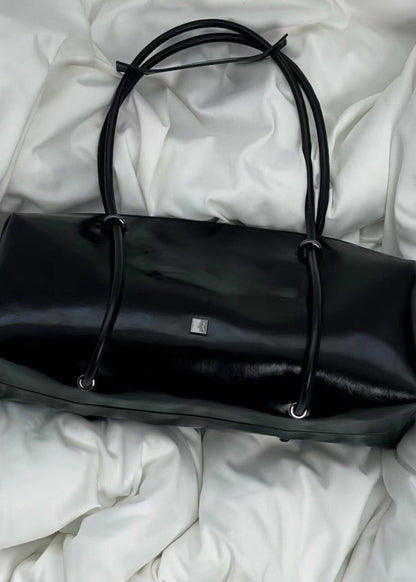 Large Shoulder Tote Bag Durable Black Leather
