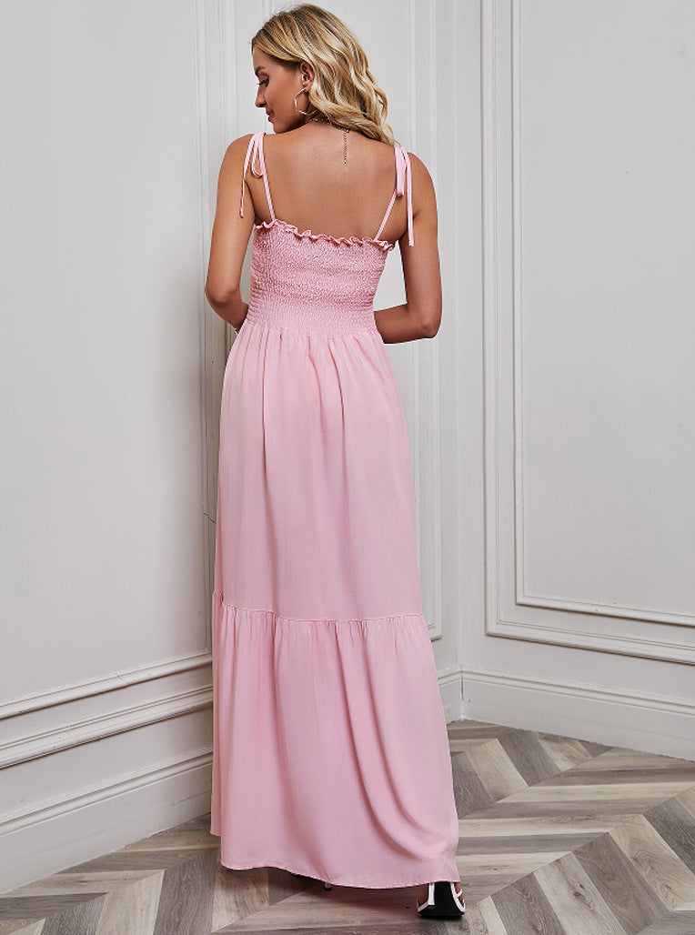 Ruffle Pleated String Spaghetti Dress