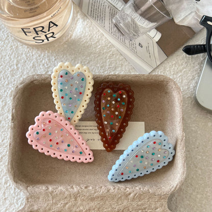 Colorful Rhinestone Polka Dot Heart Hair Clip