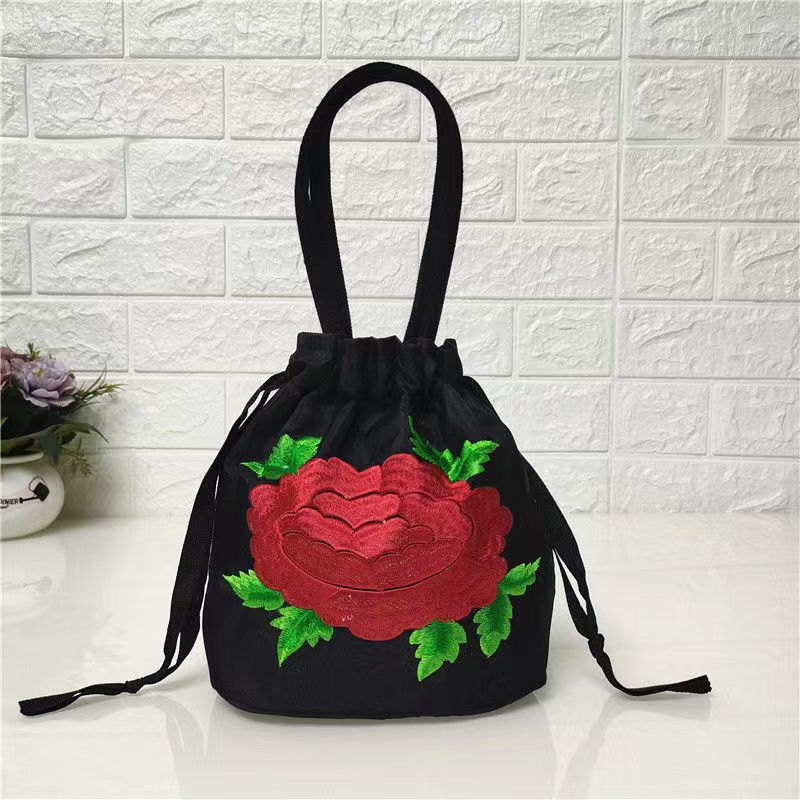 Ethnic Style Embroidered Bag, Embroidered Canvas Bag, Mobile Phone Change, Drawstring Small Bag, Women'S Bucket Bag