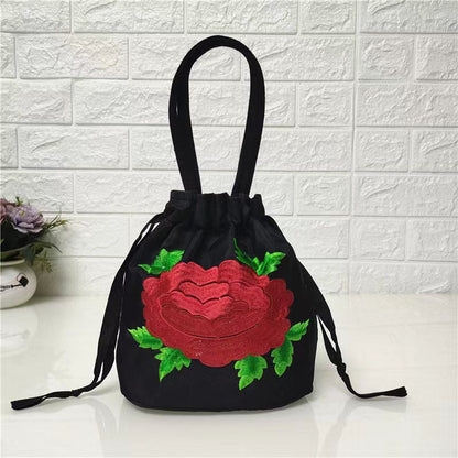 Ethnic Style Embroidered Bag, Embroidered Canvas Bag, Mobile Phone Change, Drawstring Small Bag, Women'S Bucket Bag