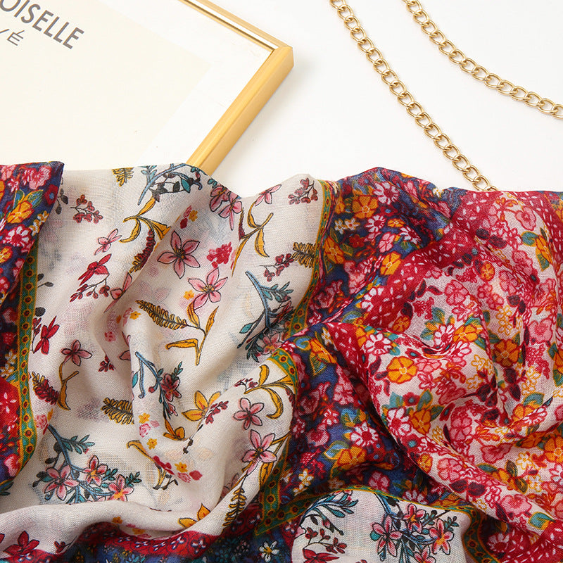 New Retro Fragmented Flower Art Cotton Linen Scarf For Women Thin Bohemian Print Splice Cashew Nut Ethnic Style