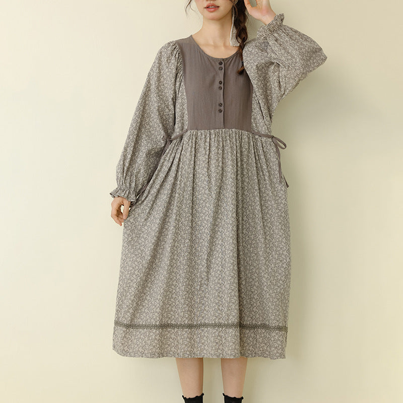 Floral A-Line Maxi Dress Comfortable Casual Cotton Linen
