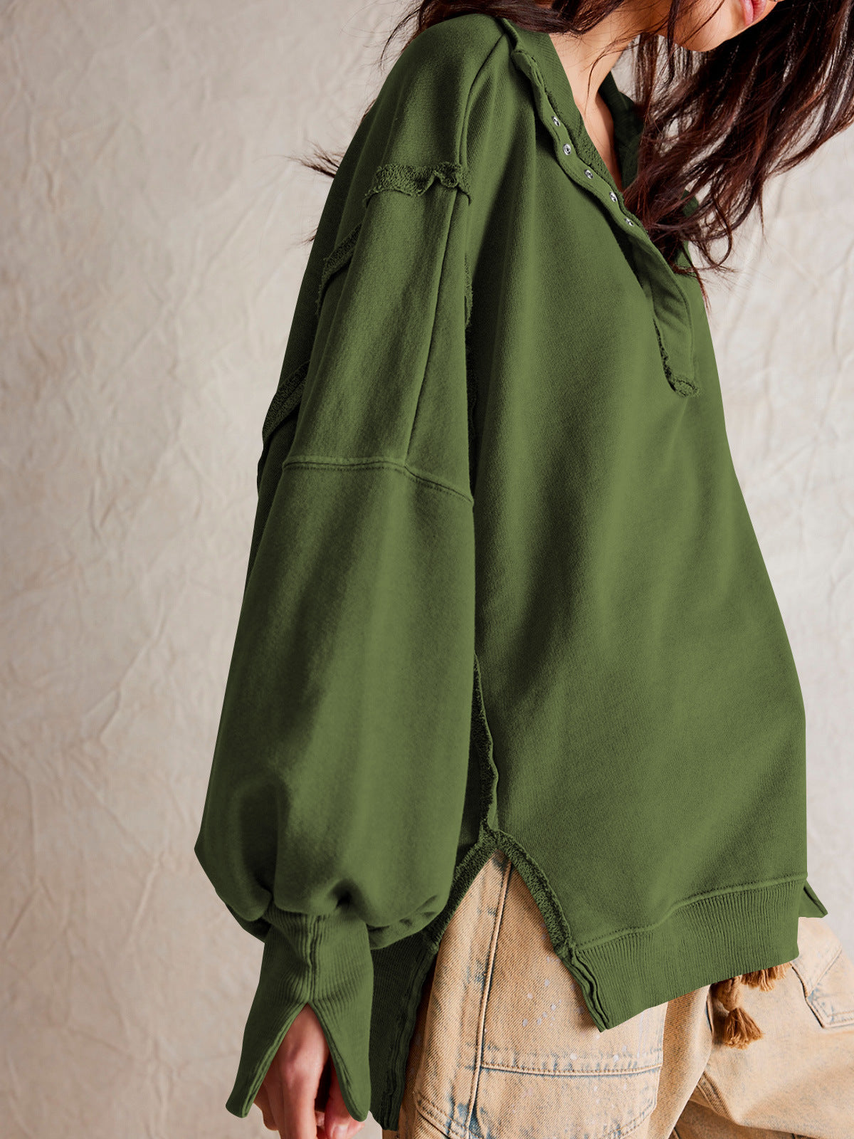 Trendy Casual Polo Neck Sweatshirt with Lantern Sleeves