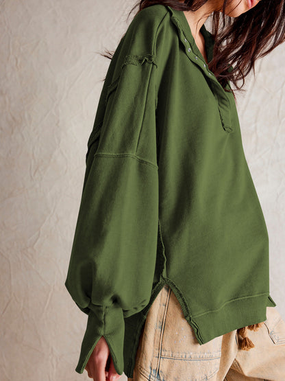 Trendy Casual Polo Neck Sweatshirt with Lantern Sleeves