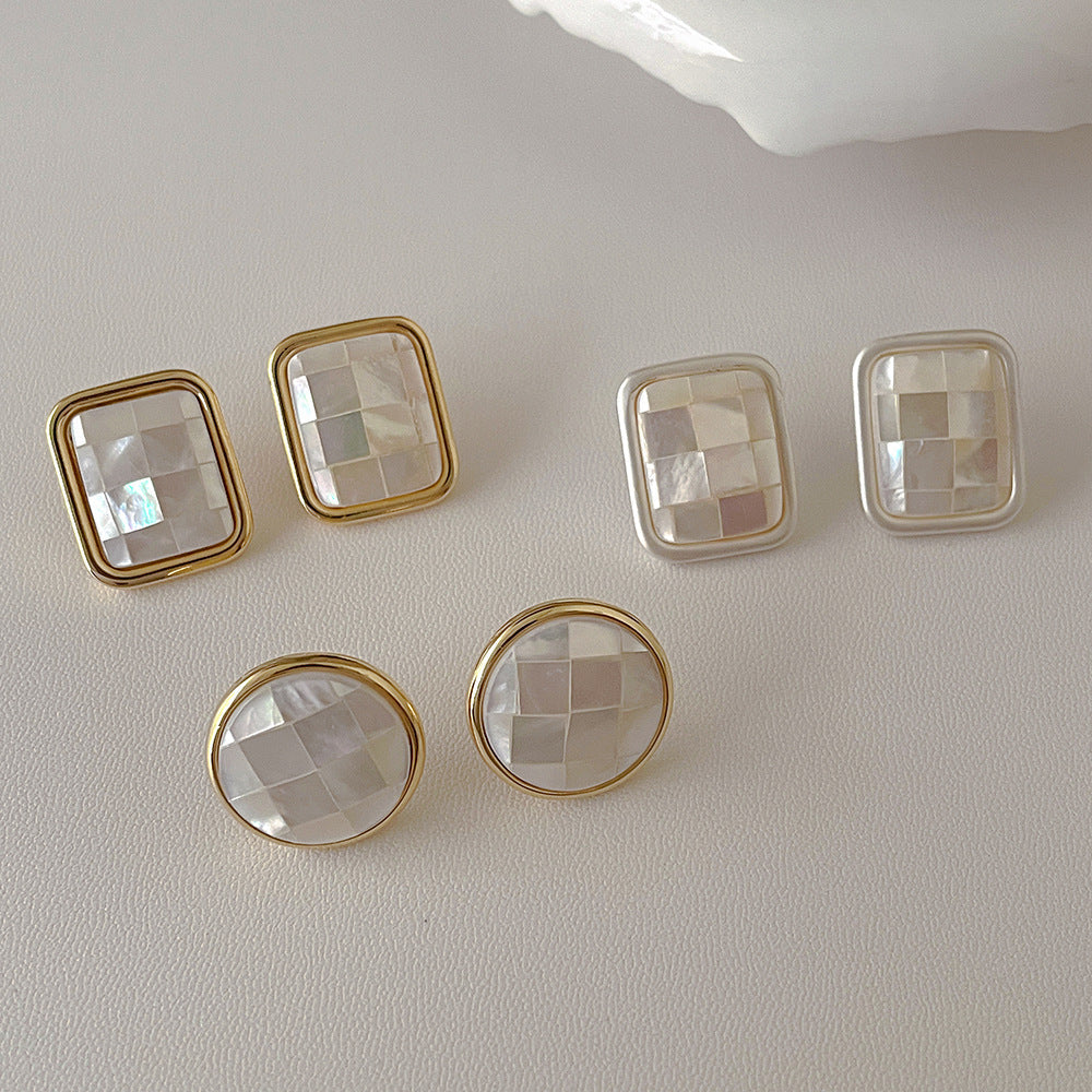 Elegant Geometric Natural Shell Stud Earrings